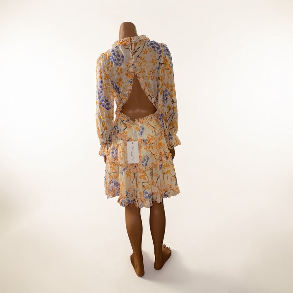 NWT One and Only Collective Floral Plunge Ruffled Midi Dress Orange Size Medium - Picture 4 of 7